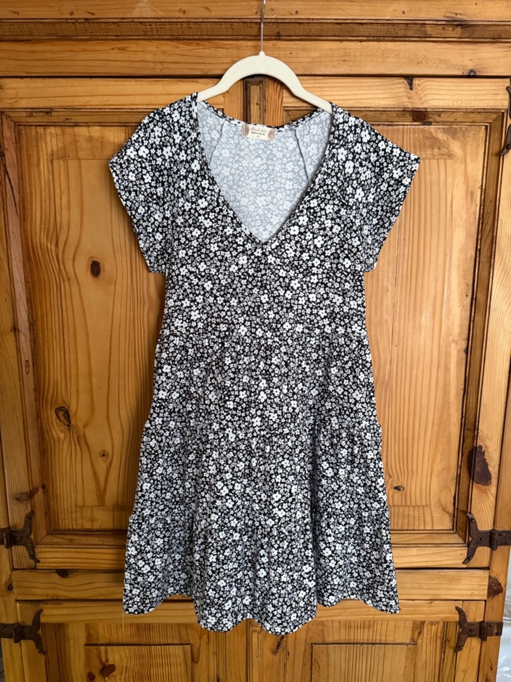 Altar'd State Black and White Floral V-Neck Mini Dress